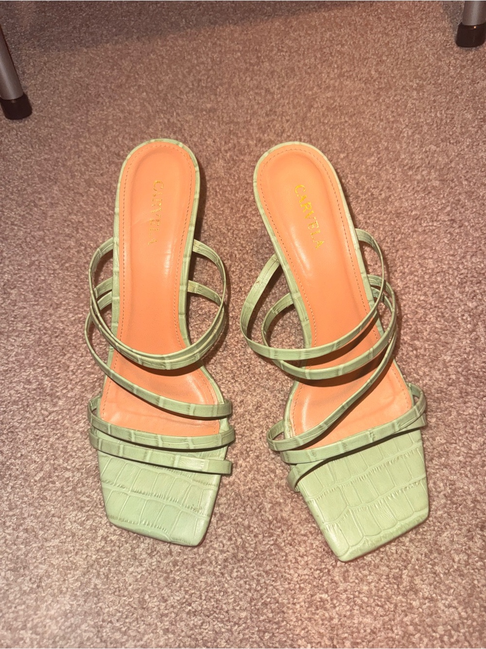 Carvela Strappy Green Square-Toe Women's Heels